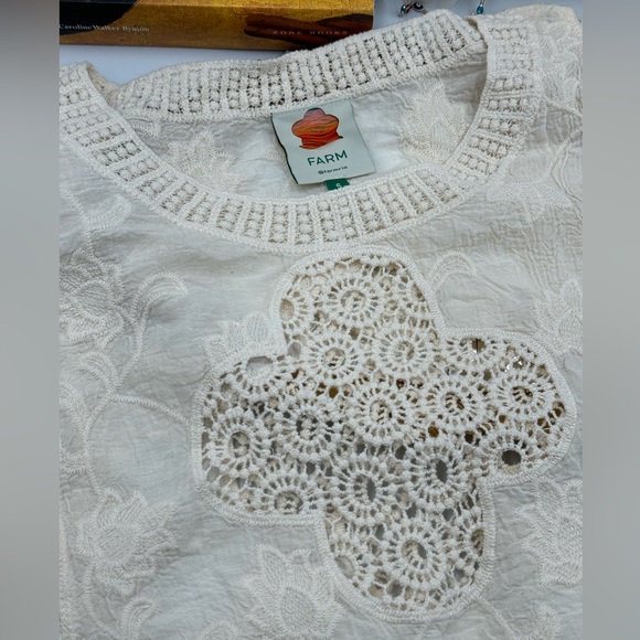 🆕 FARM Rio 🧿 NWOT Off White Crochet Long Sleeve Blouse - Picture 12 of 15